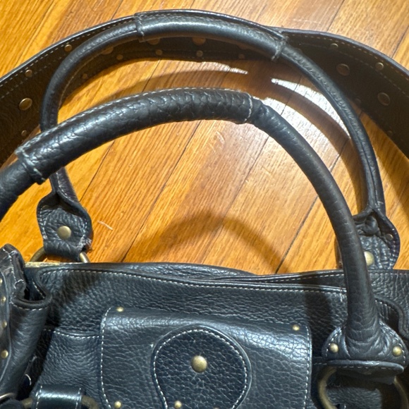 BETSEY JOHNSON GUC Vintage Black Leather Tote Bag Purse Shoulder Studded - Picture 8 of 9